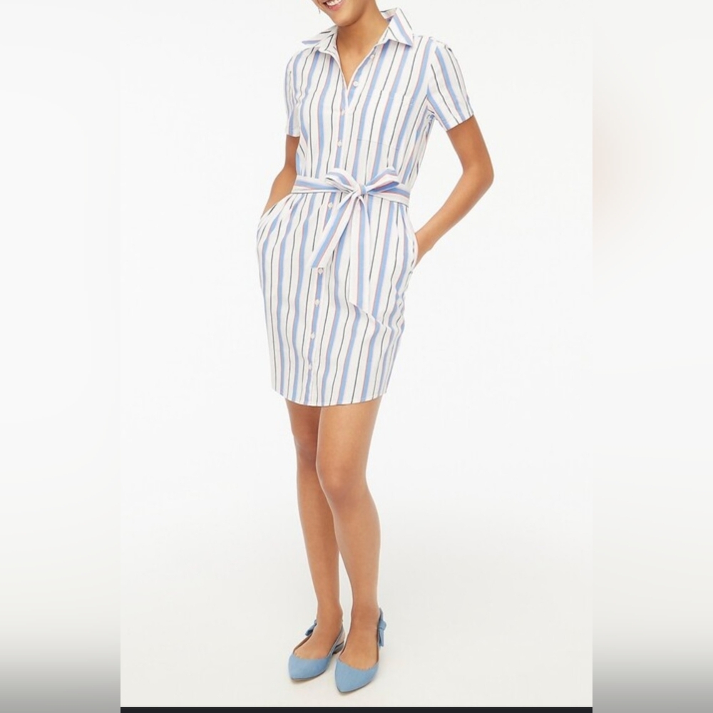 J. Crew Blue and White Striped Shirt Dress
